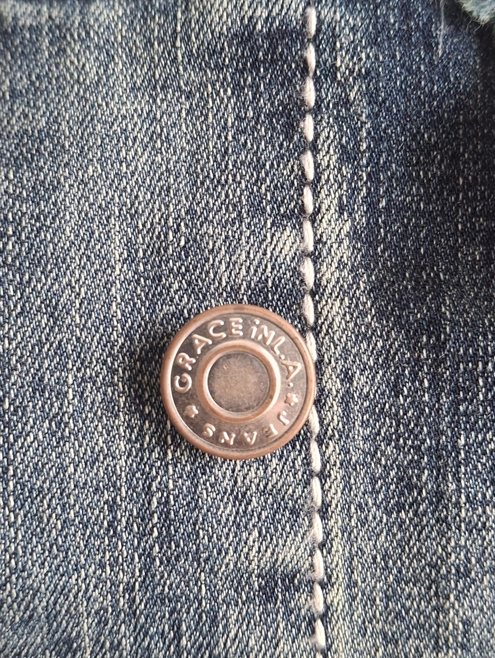Grace In LA Embroidered Denim Jacket Sz L - Picture 5 of 12